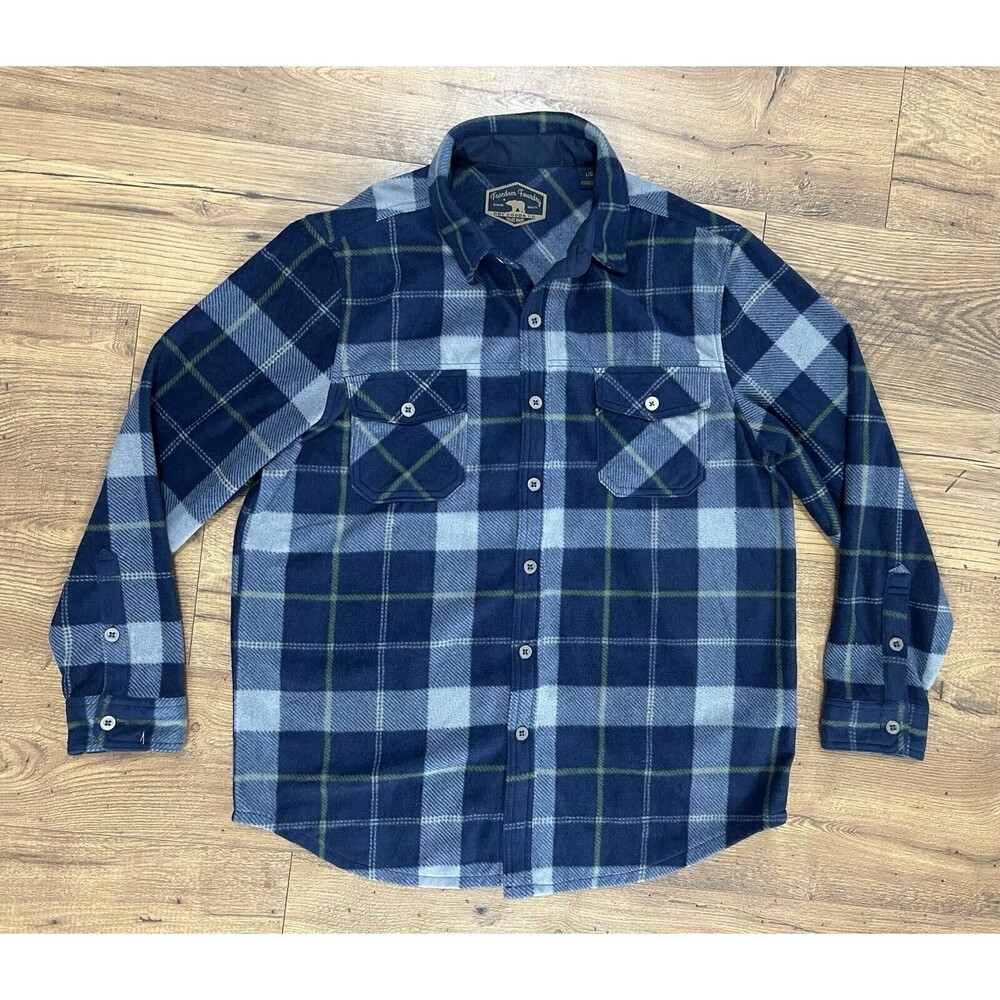 Freedom Foundry Men's Lightweight Plaid Fleece Shirt Navy Blue Large FFLK70052B